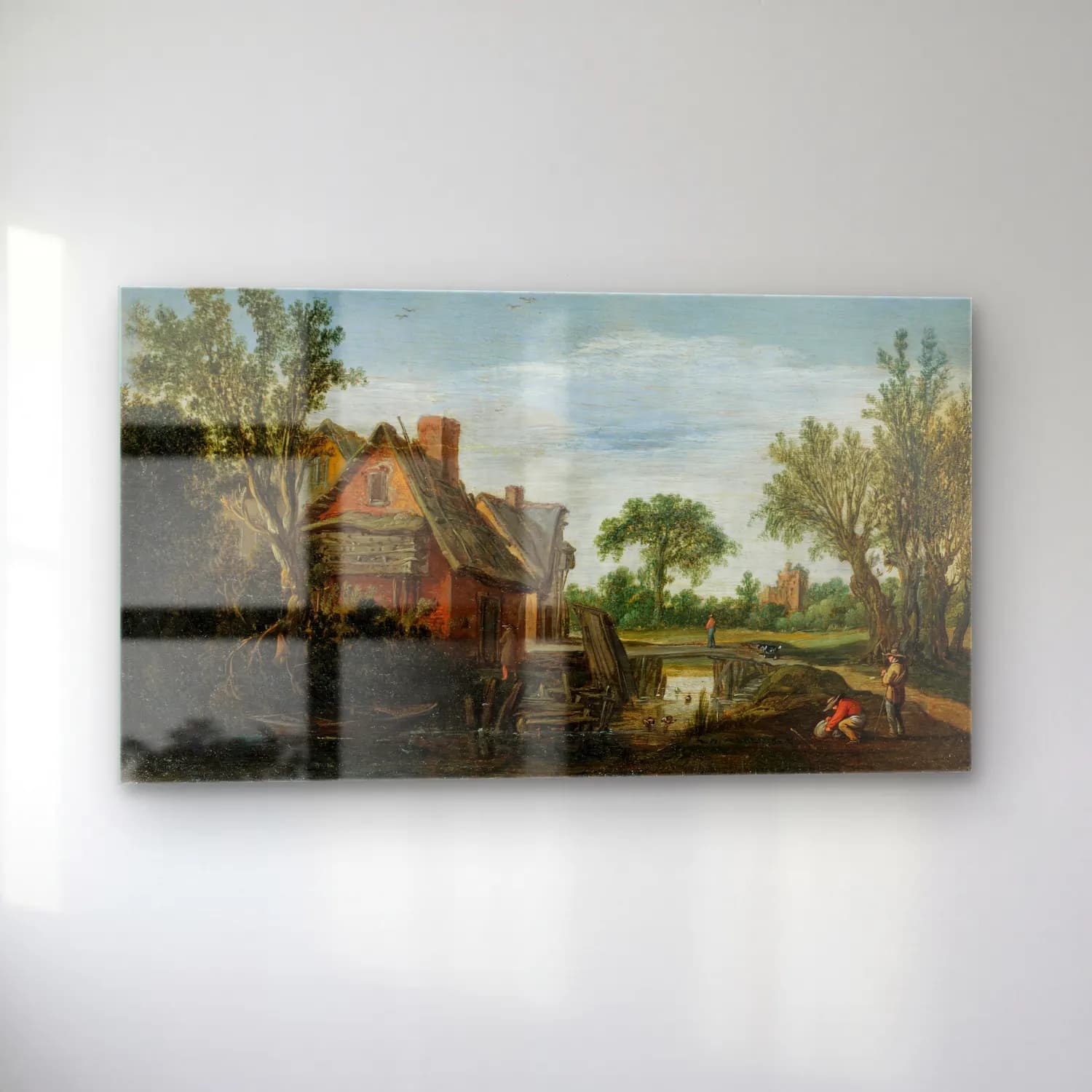 Esaias van de Velde – A landscape with travellers crossing a bridge before a… cam tablo — sol açıdan görünüm