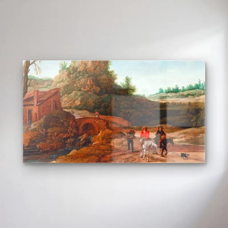 Esaias van de Velde – A rocky landscape with a waterfall and Ruth and Boaz cam tablo — Esaias van de Velde – A rocky landscape with a waterfall and Ruth and Boaz — yağlı boya kırda nehir