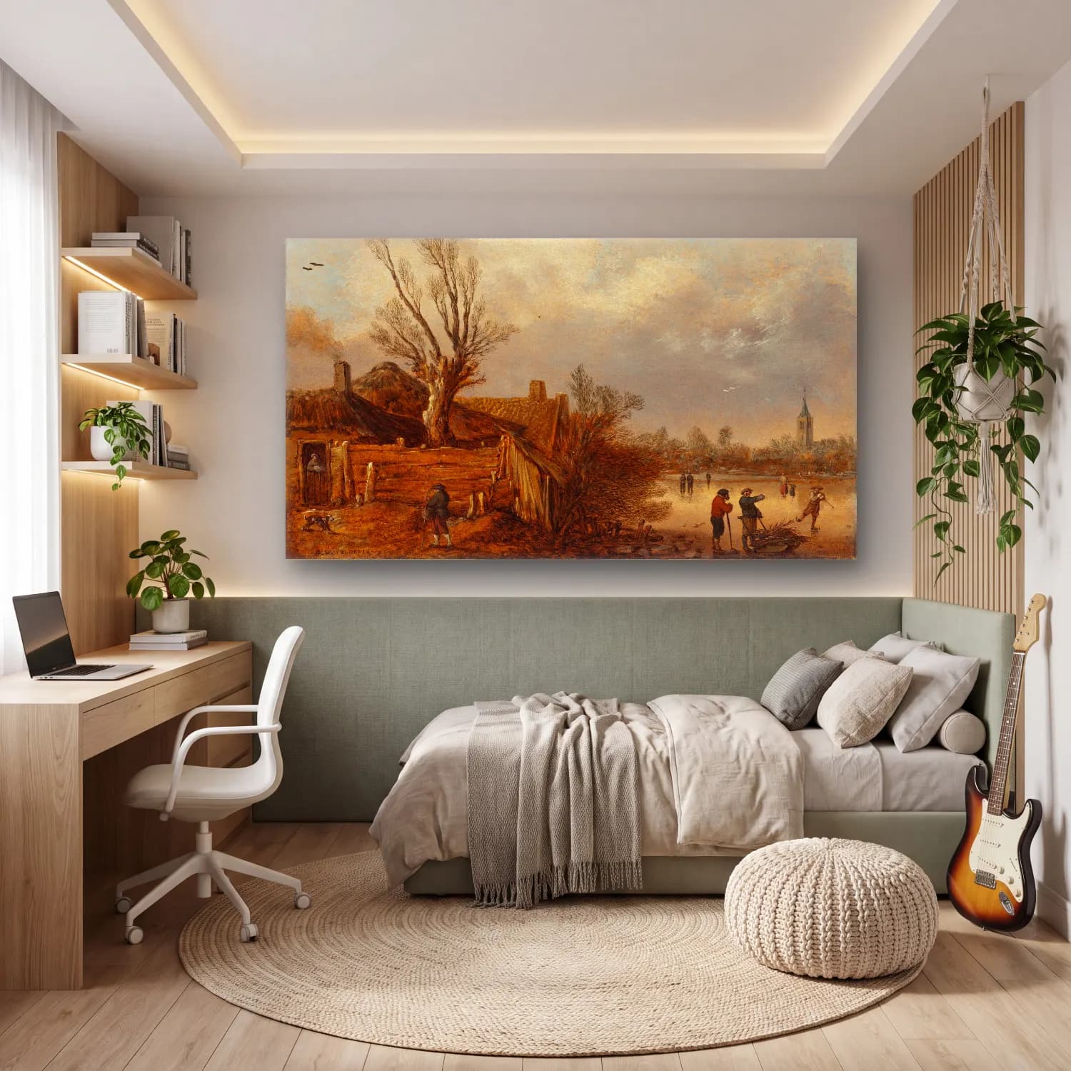 Esaias van de Velde – Cottages and Frozen River cam tablo — genç odasında