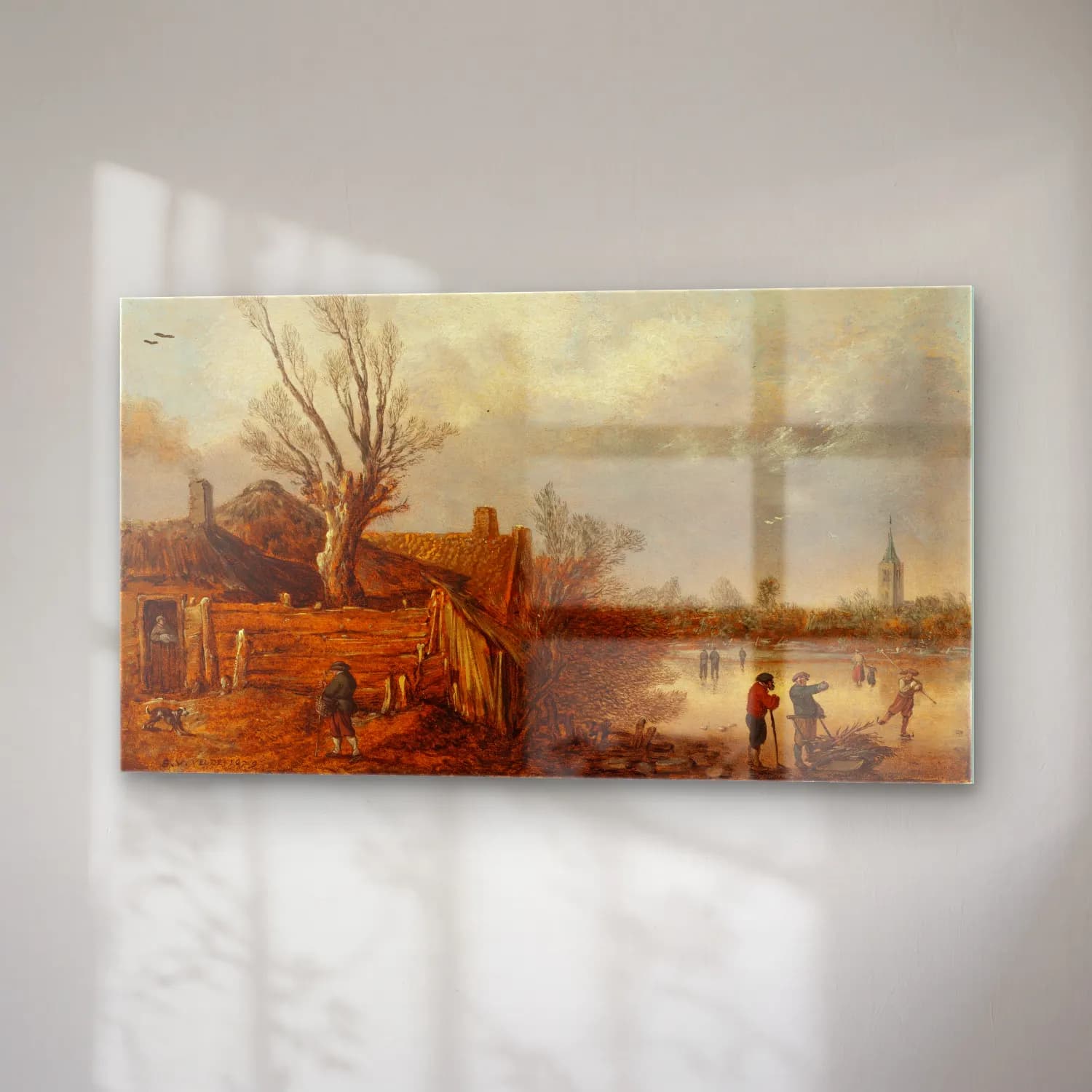 Esaias van de Velde – Cottages and Frozen River cam tablo — sağ açıdan görünüm