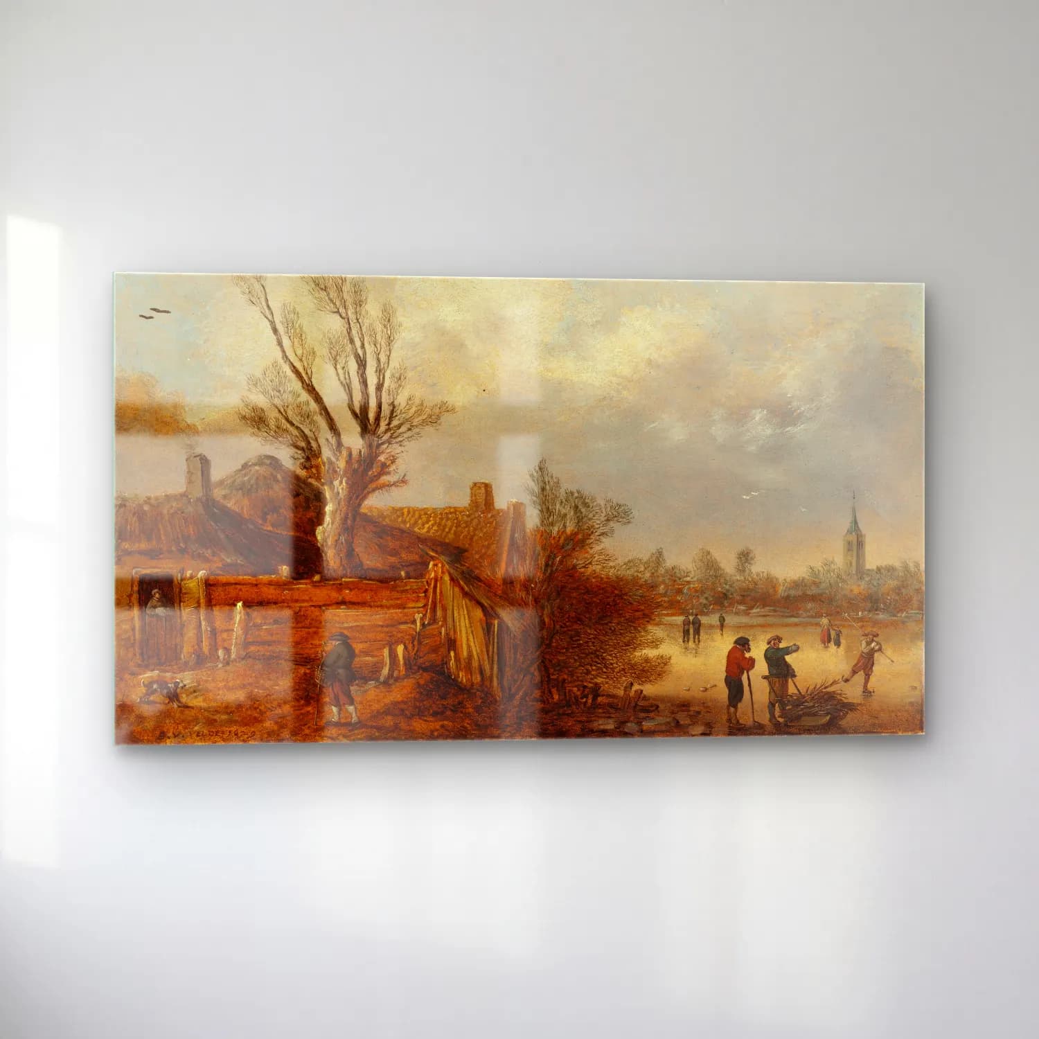 Esaias van de Velde – Cottages and Frozen River cam tablo — sol açıdan görünüm