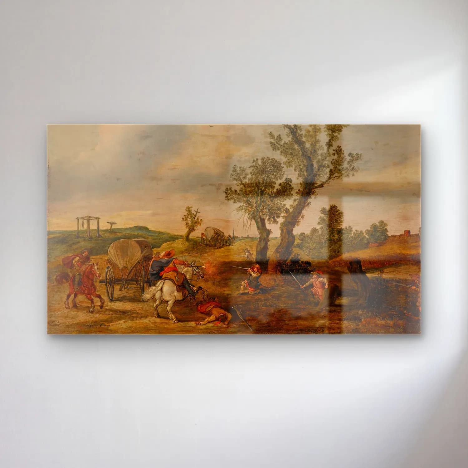 Esaias van de Velde – Soldiers ambushing a wagon cam tablo — Esaias van de Velde – Soldiers ambushing a wagon — yağlı boya savaş sahnesi