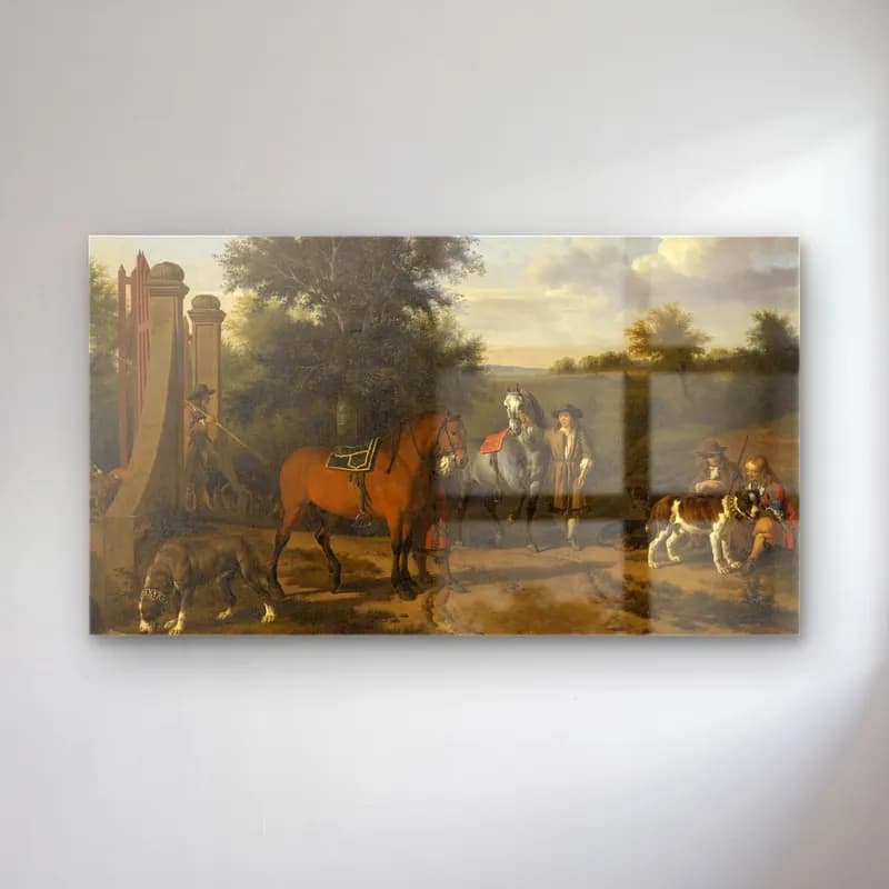 Esaias van de Velde – The Hunting Party cam tablo — Esaias van de Velde – The Hunting Party — yağlı boya atlı