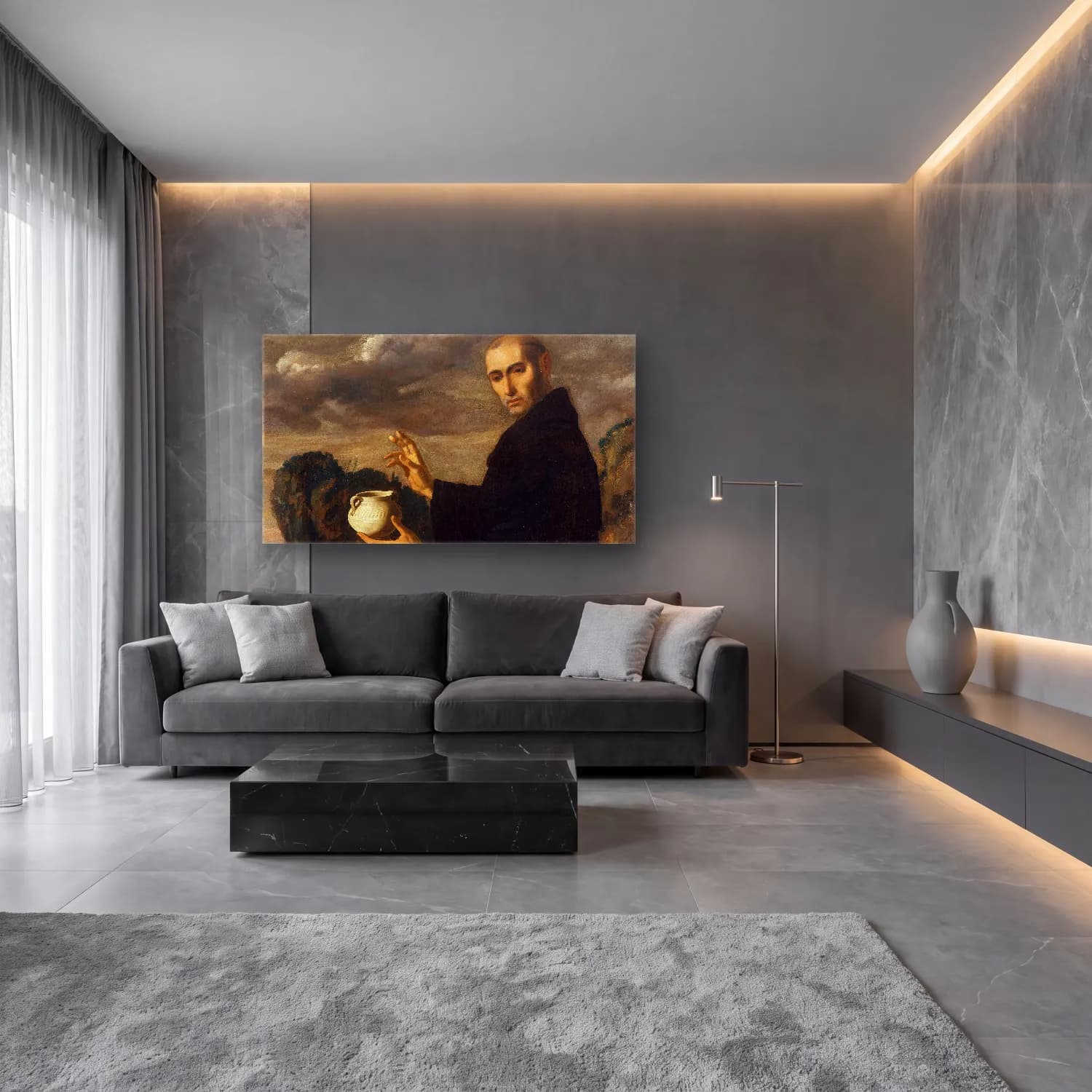 Yağlı Boya Erkek Portresi No. 11 cam tablo — lüks salon duvarında