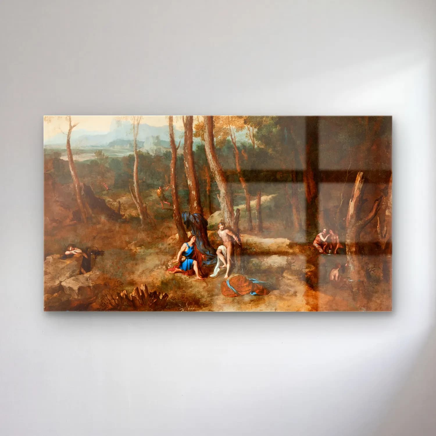 Gaspard Dughet – Aminta about to rescue Silvia (circa 1633) cam tablo — Gaspard Dughet – Aminta about to rescue Silvia (circa 1633) — yağlı boya mitolojik sahne