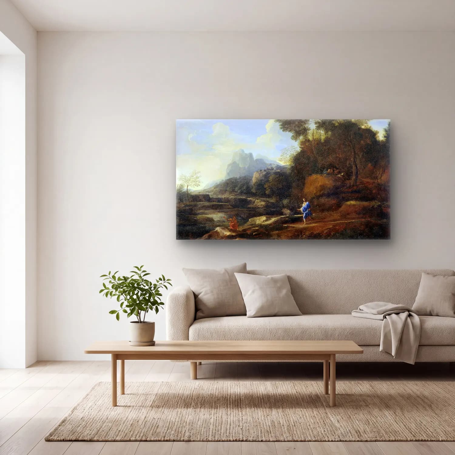 Gaspard Dughet – Italian Landscape cam tablo — açık renk salonda