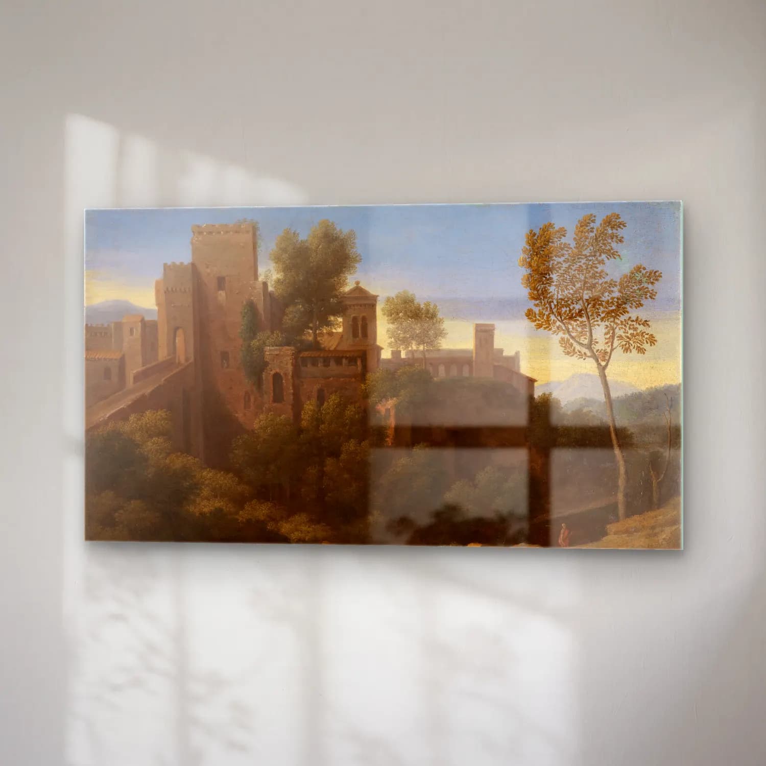 Gaspard Dughet – Klassische Landschaft mit Gebäuden in Tivoli cam tablo — sağ açıdan görünüm