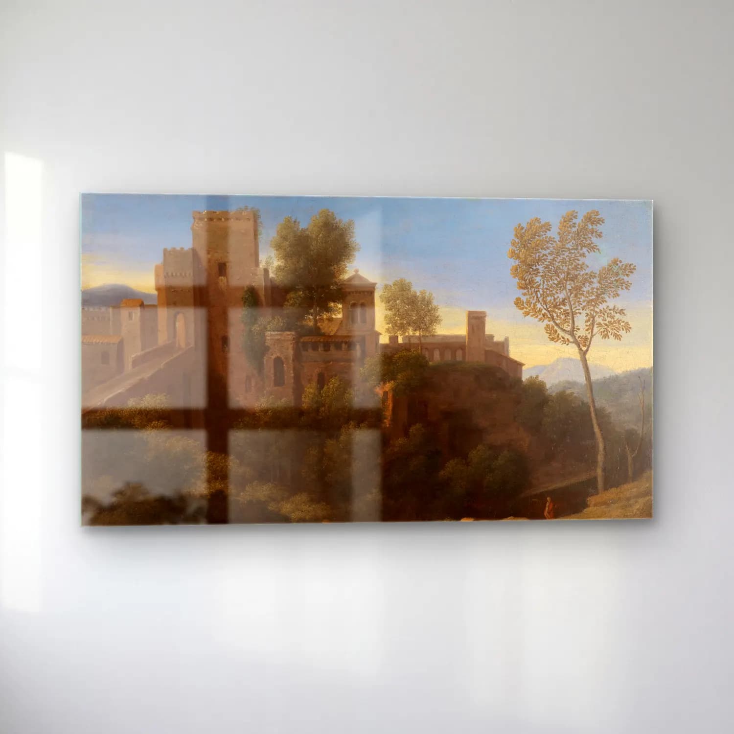 Gaspard Dughet – Klassische Landschaft mit Gebäuden in Tivoli cam tablo — sol açıdan görünüm