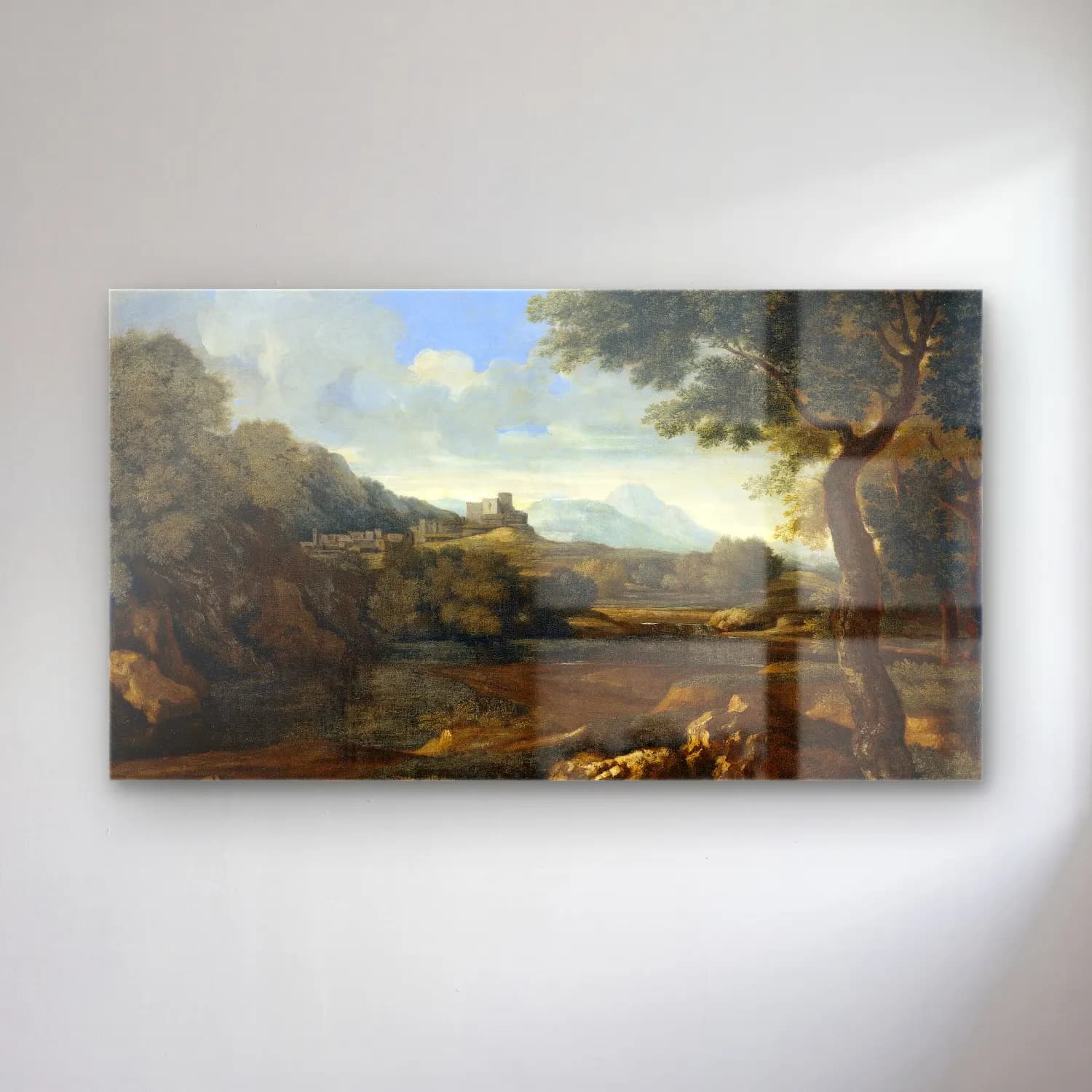 Gaspard Dughet – Landscape cam tablo — Gaspard Dughet – Landscape — yağlı boya kırda nehir