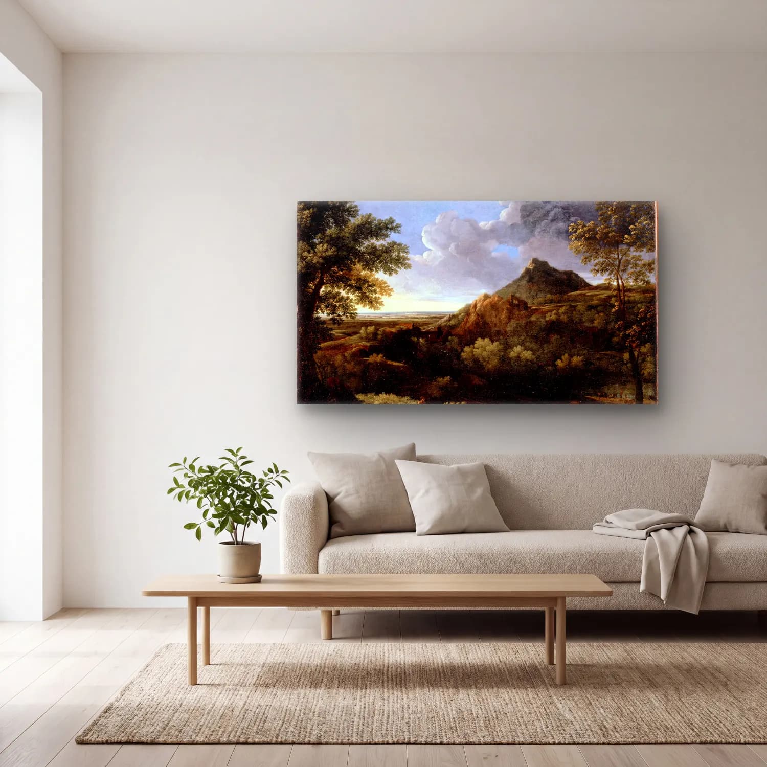 Gaspard Dughet – Landscape in the Roman Campagna cam tablo — açık renk salonda