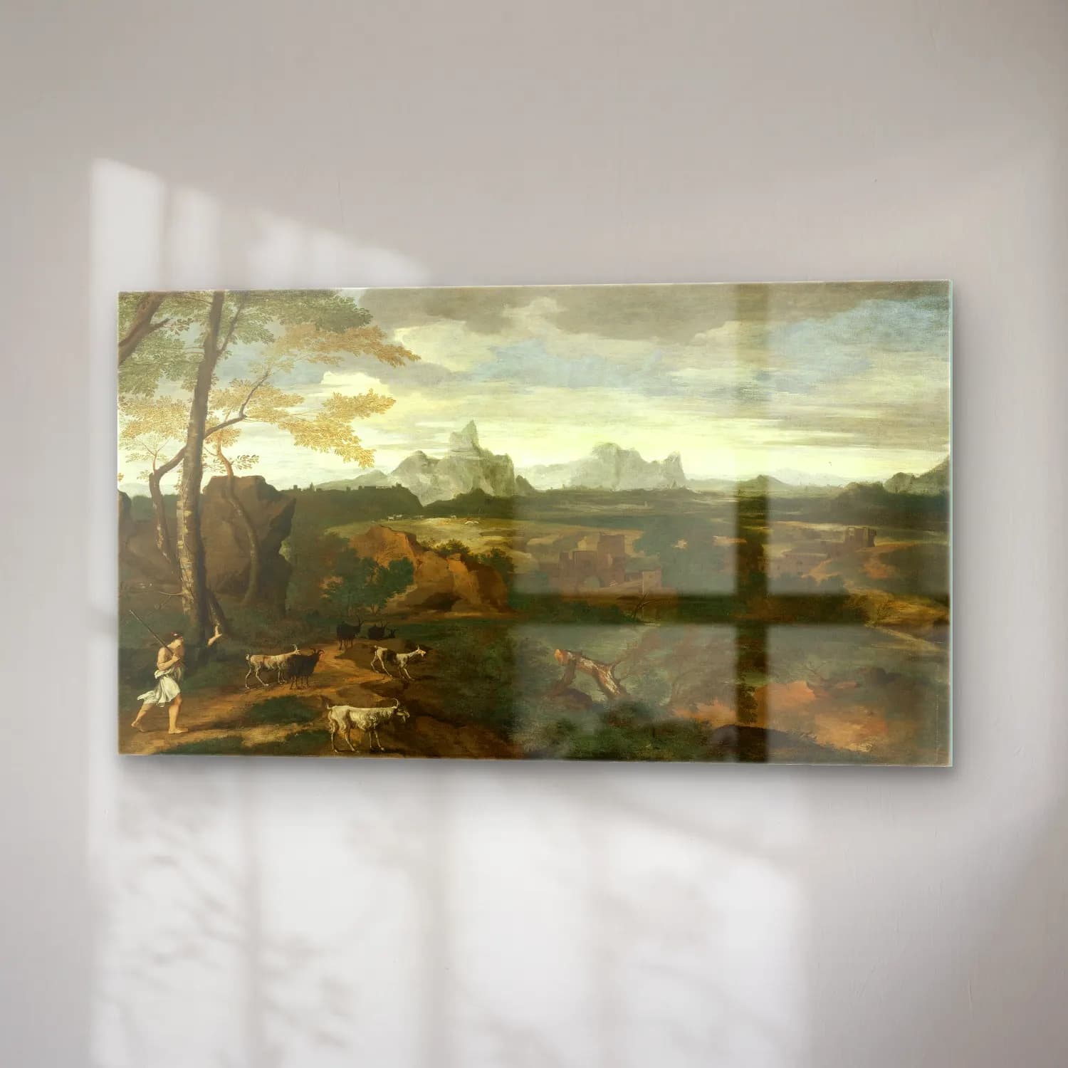 Gaspard Dughet – Landscape with a Herdsman and Goats cam tablo — sağ açıdan görünüm
