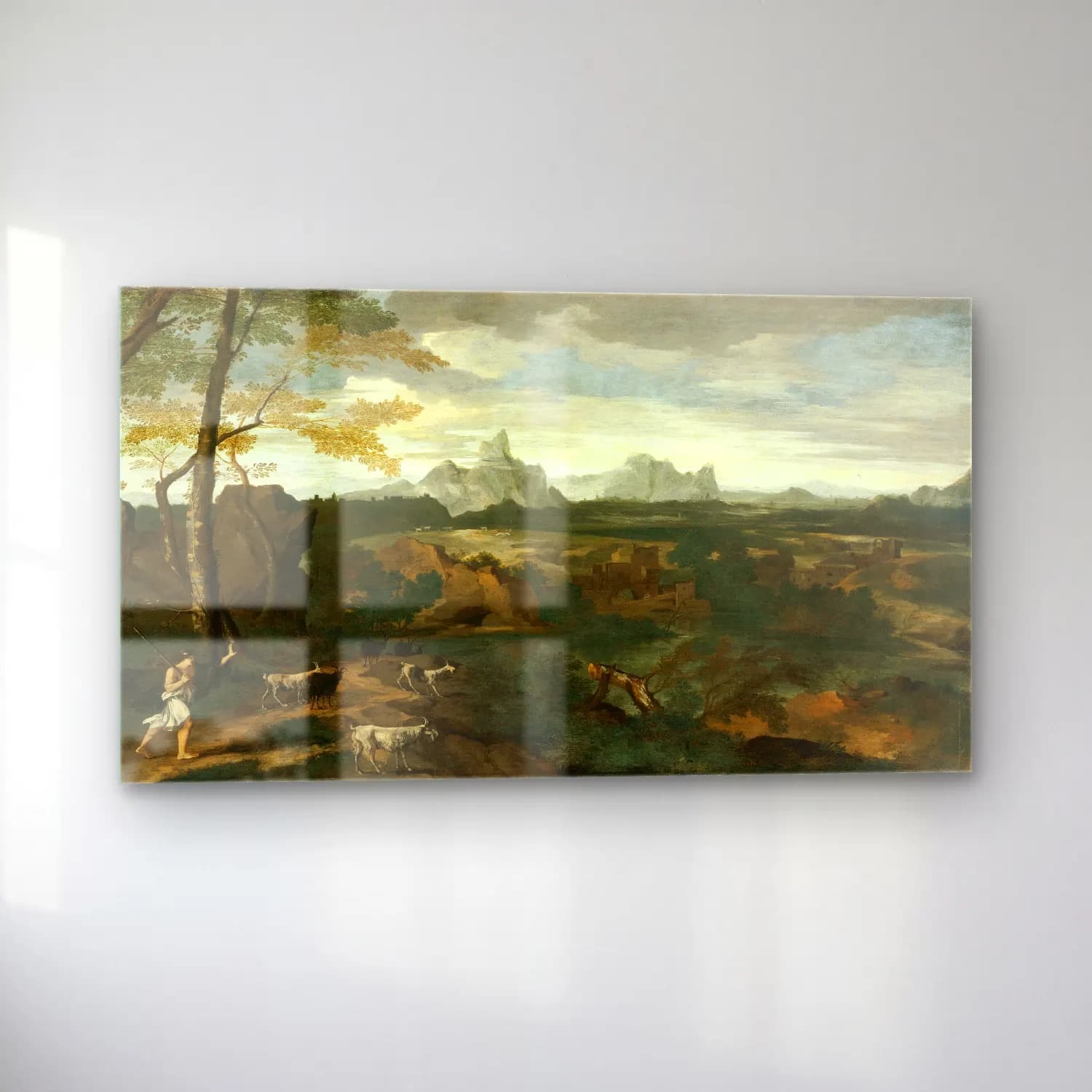 Gaspard Dughet – Landscape with a Herdsman and Goats cam tablo — sol açıdan görünüm