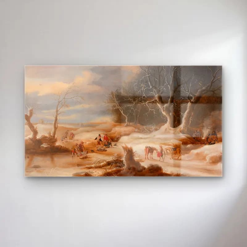 Gijsbrecht Leytens – Embuscade dans un paysage de neige cam tablo — Gijsbrecht Leytens – Embuscade dans un paysage de neige — yağlı boya karlı kış manzarası