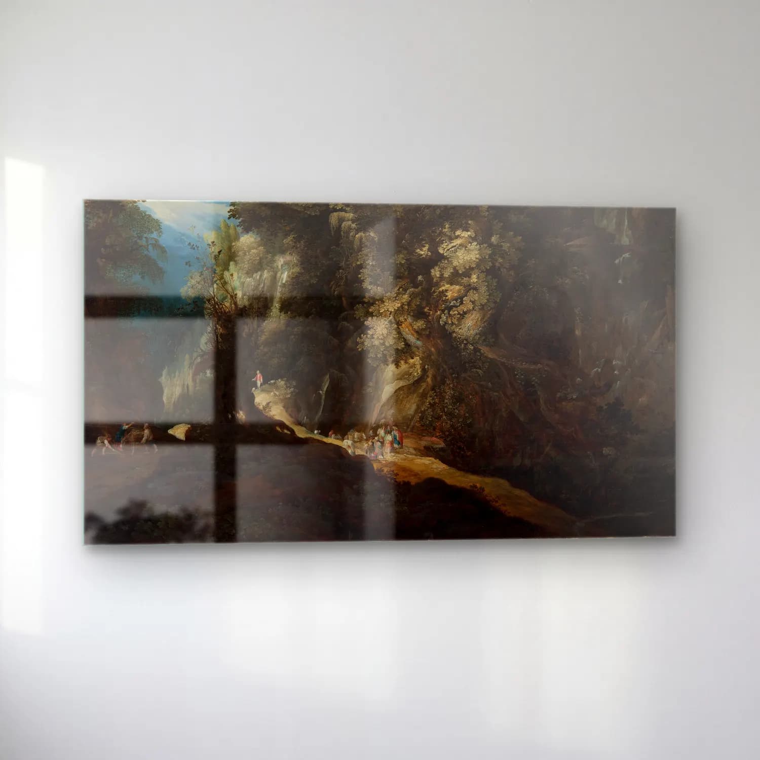 Gijsbrecht Leytens – Wooded Mountain Landscape with Waterfall and Travellers cam tablo — sol açıdan görünüm