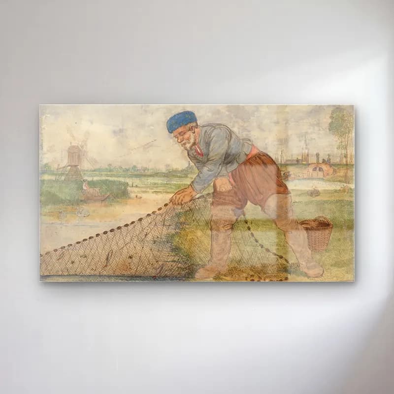 Hendrick Avercamp – A Fisherman Hauling in his Net cam tablo — Hendrick Avercamp – A Fisherman Hauling in his Net — vintage erkek portresi