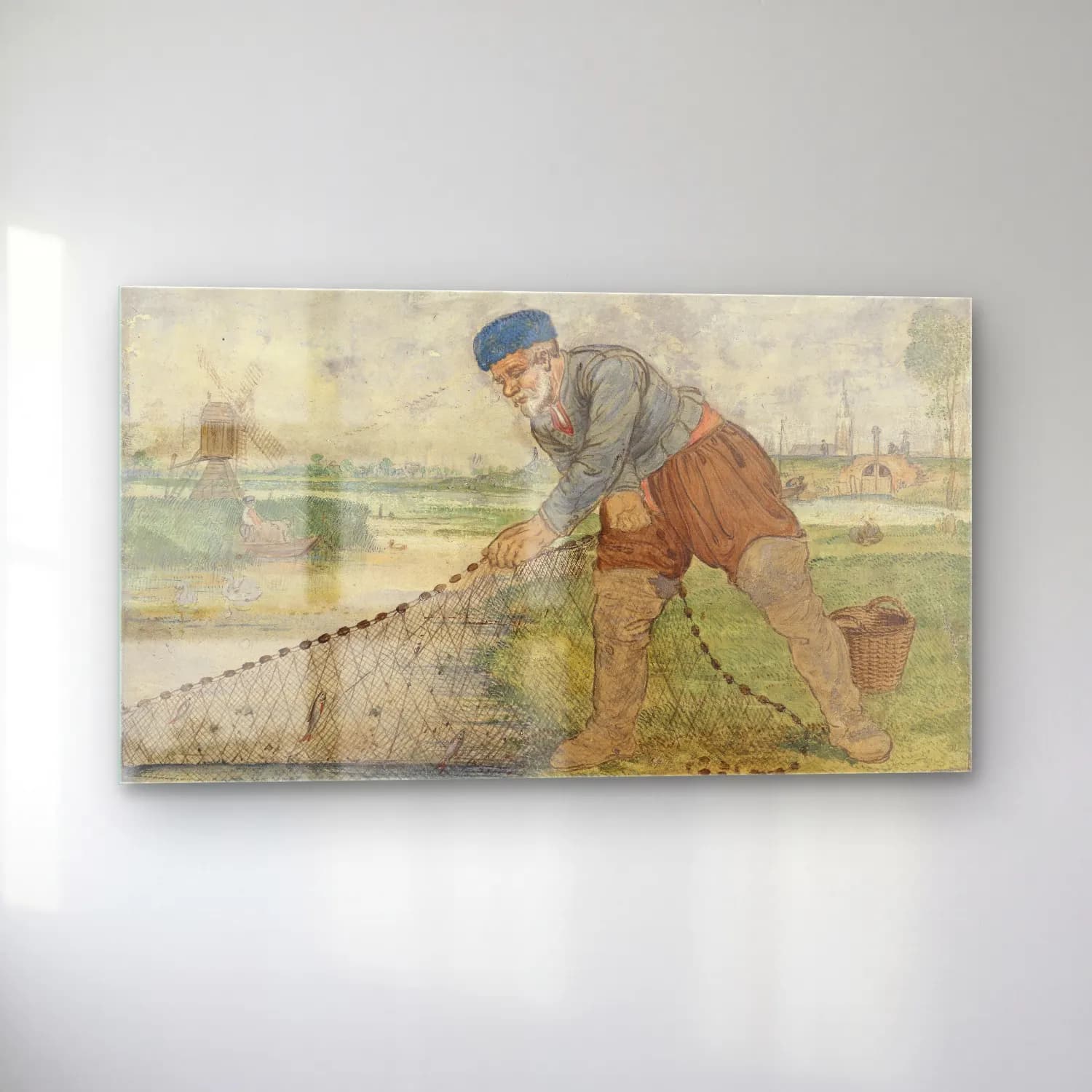 Hendrick Avercamp – A Fisherman Hauling in his Net cam tablo — sol açıdan görünüm