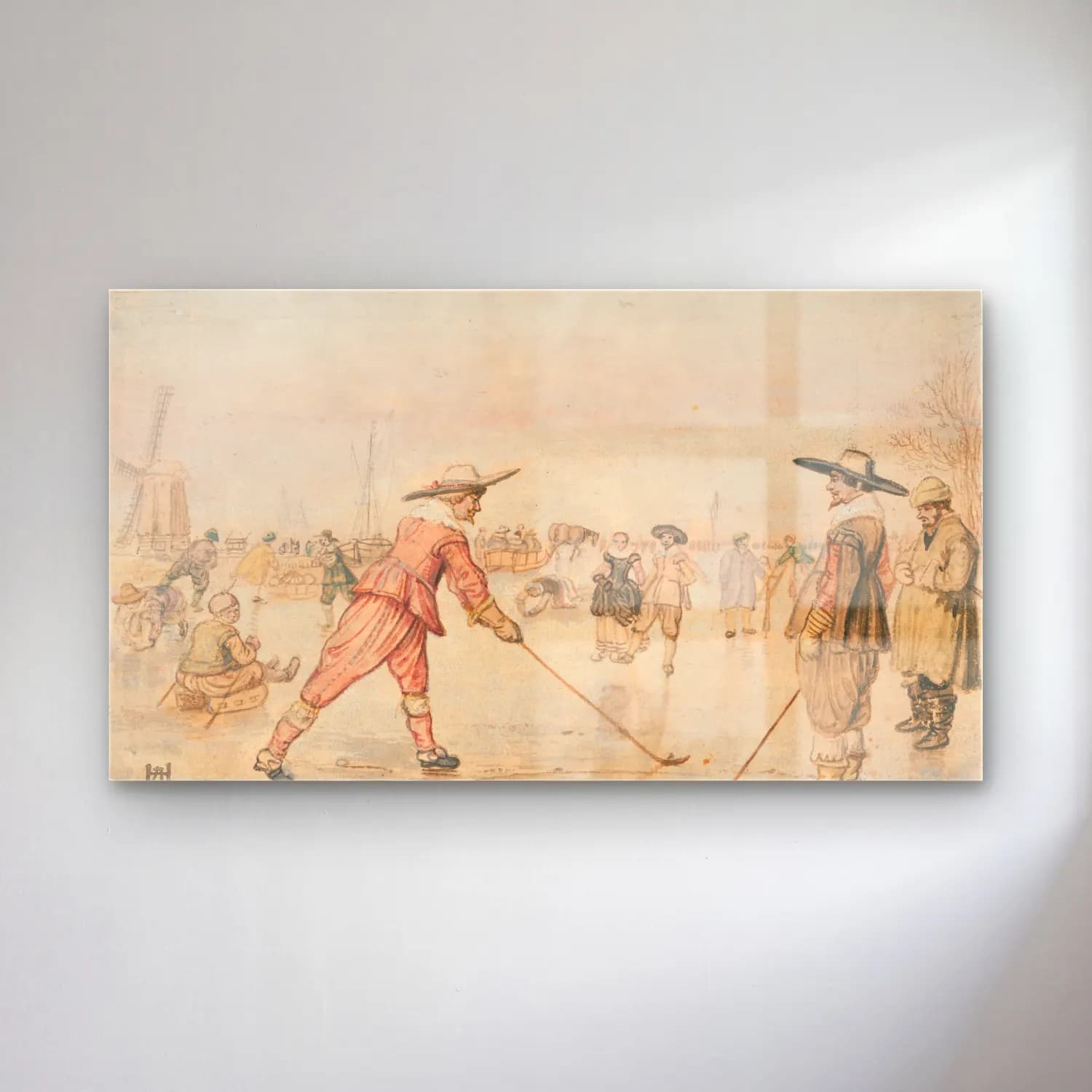 Hendrick Avercamp – A Winter Scene with Two Gentlemen Playing Colf cam tablo — Hendrick Avercamp – A Winter Scene with Two Gentlemen Playing Colf — vintage savaş sahnesi