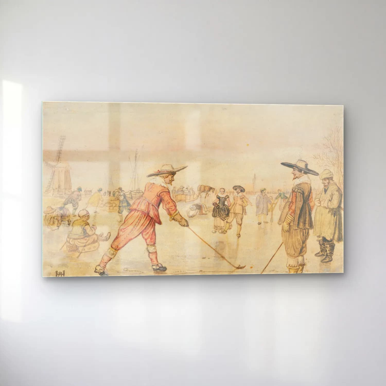 Hendrick Avercamp – A Winter Scene with Two Gentlemen Playing Colf cam tablo — sol açıdan görünüm
