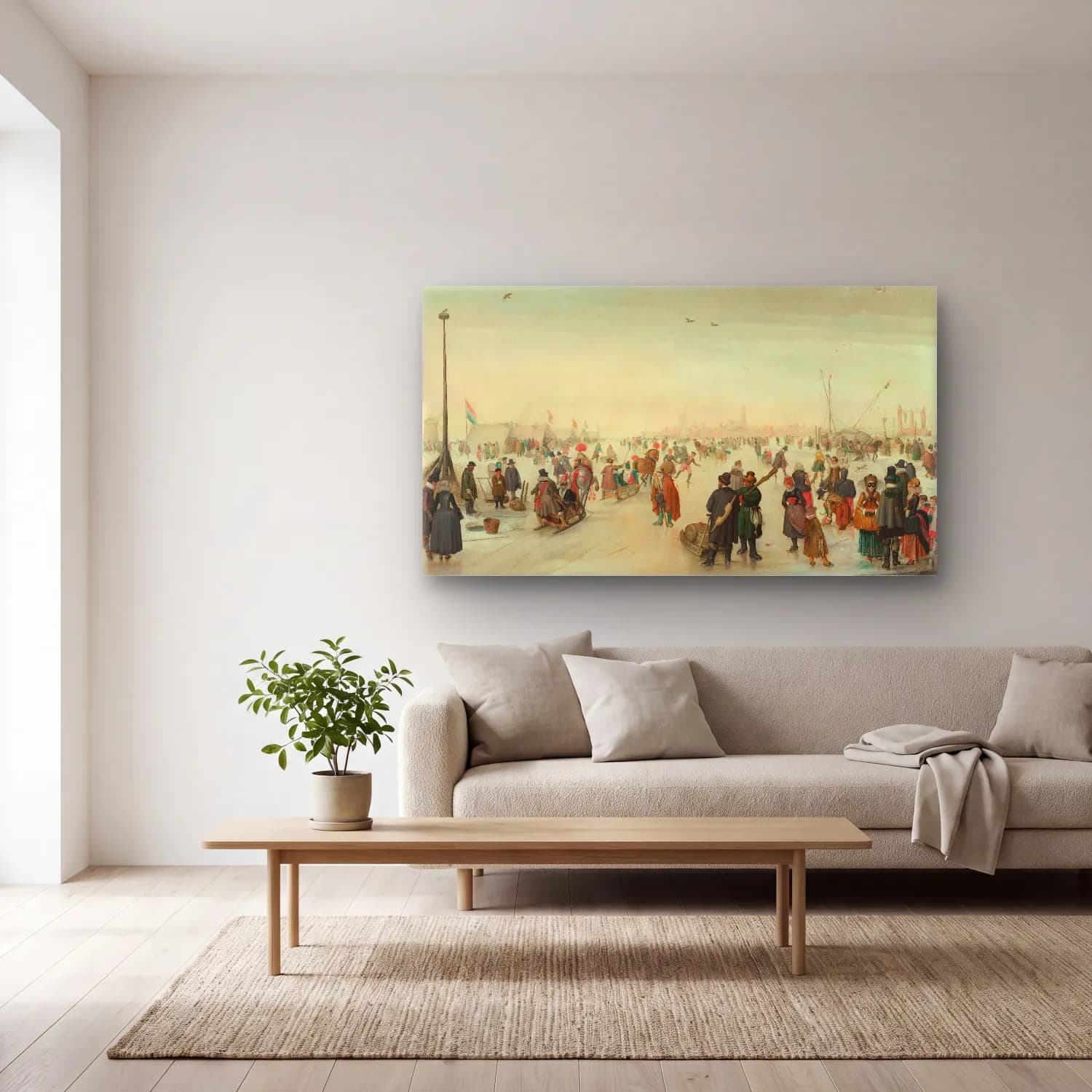 Hendrick Avercamp – Enjoying the Ice near a Town cam tablo — açık renk salonda
