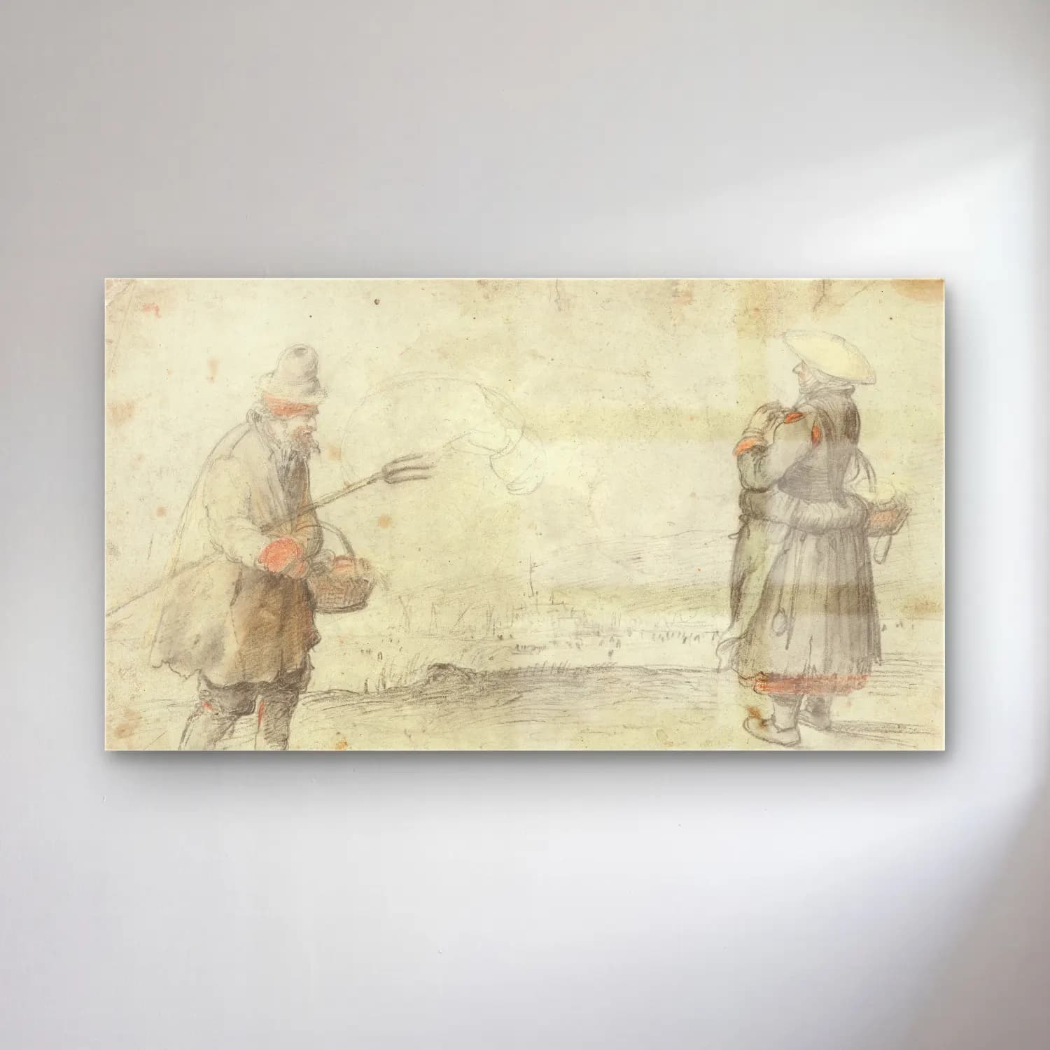 Hendrick Avercamp – Landstraße mit einer roten Kutsche cam tablo — Hendrick Avercamp – Landstraße mit einer roten Kutsche — karakalem sepette mantarlar
