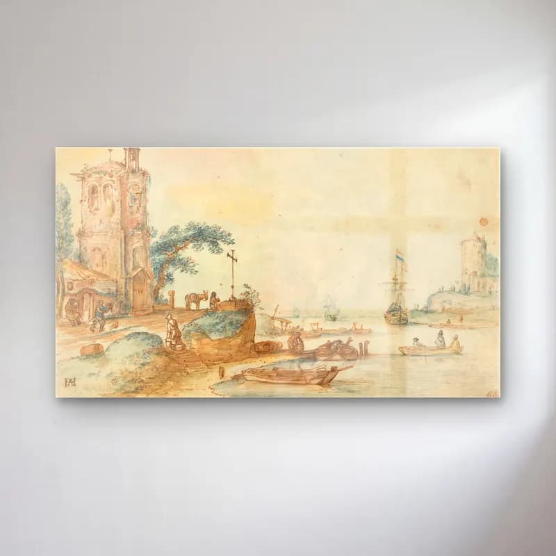 Hendrick Avercamp – Scene with a Tower to the Left cam tablo — Hendrick Avercamp – Scene with a Tower to the Left — suluboya liman ve tekneler