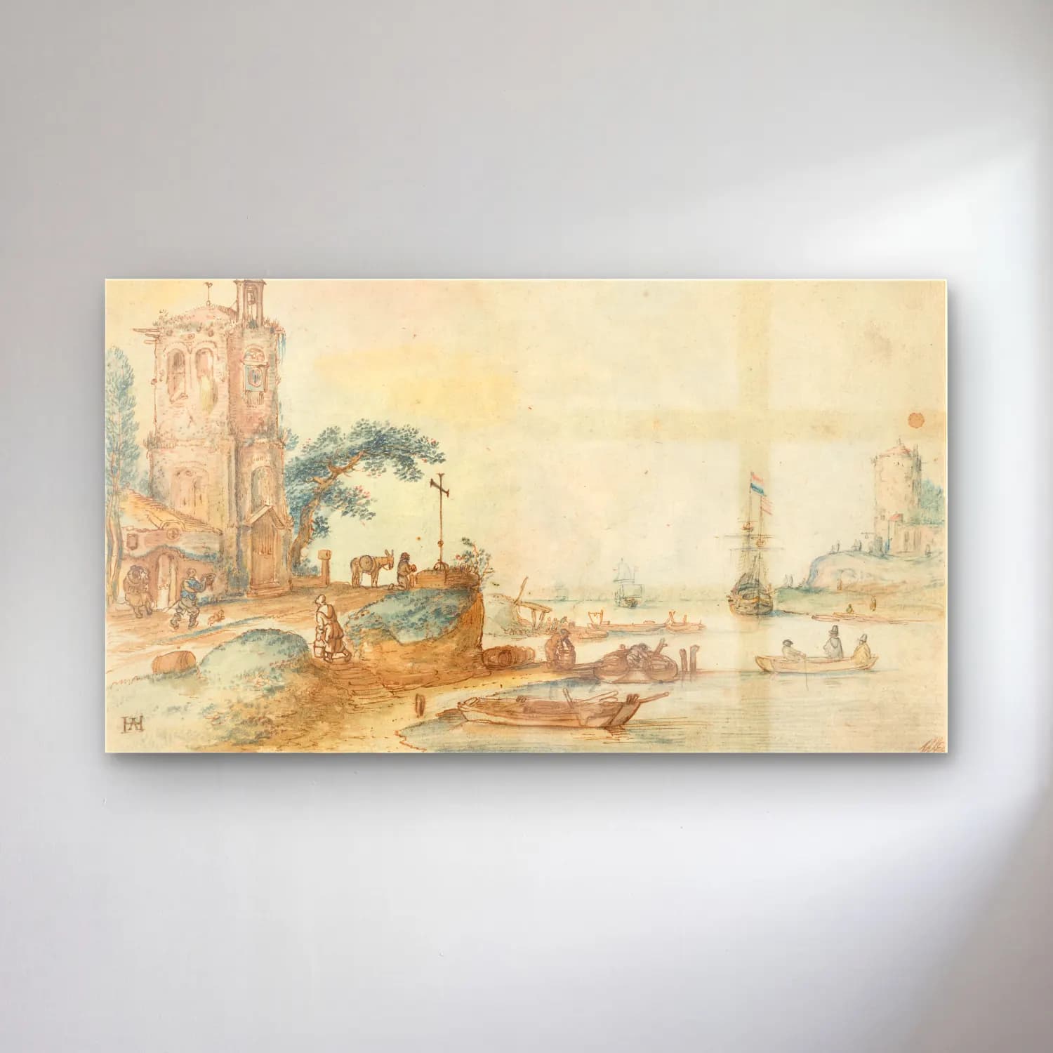 Hendrick Avercamp – Scene with a Tower to the Left cam tablo — Hendrick Avercamp – Scene with a Tower to the Left — suluboya liman ve tekneler