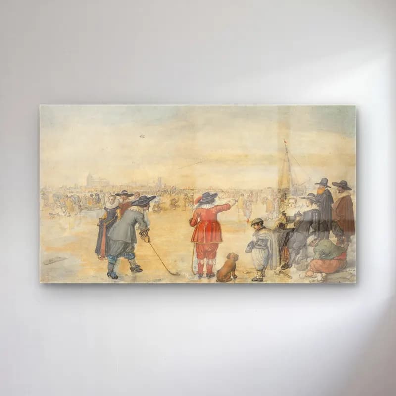 Hendrick Avercamp – Winter Games on the Frozen River Ijssel cam tablo — Hendrick Avercamp – Winter Games on the Frozen River Ijssel — vintage sahilde i̇nsanlar