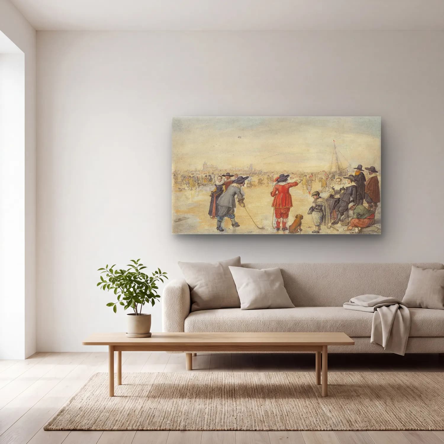 Hendrick Avercamp – Winter Games on the Frozen River Ijssel cam tablo — açık renk salonda