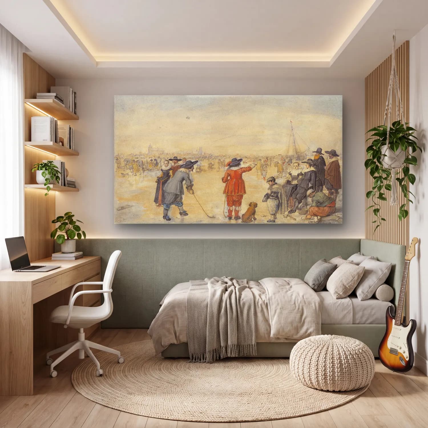 Hendrick Avercamp – Winter Games on the Frozen River Ijssel cam tablo — genç odasında