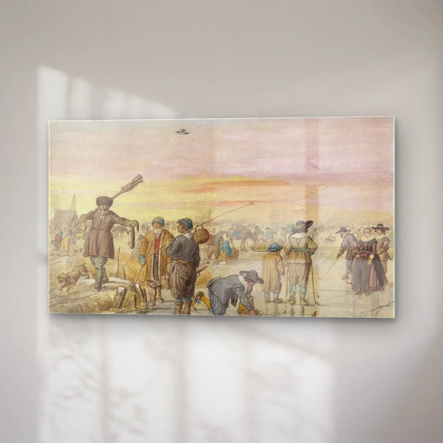 Hendrick Avercamp – Winter Scene on the Ice with a Hunter Showing an Otter cam tablo — sağ açıdan görünüm