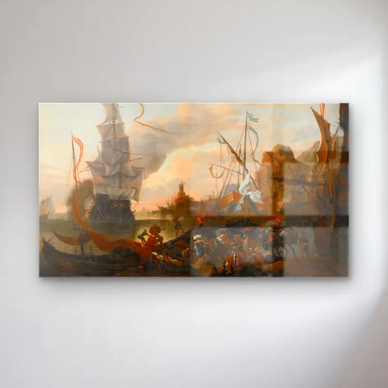 Hendrik van Minderhout – A Levantine Harbour With A Galley And A Man-Of-War Coming… cam tablo — Hendrik van Minderhout – A Levantine Harbour With A Galley And A Man-Of-War Coming… — yağlı boya savaş sahnesi