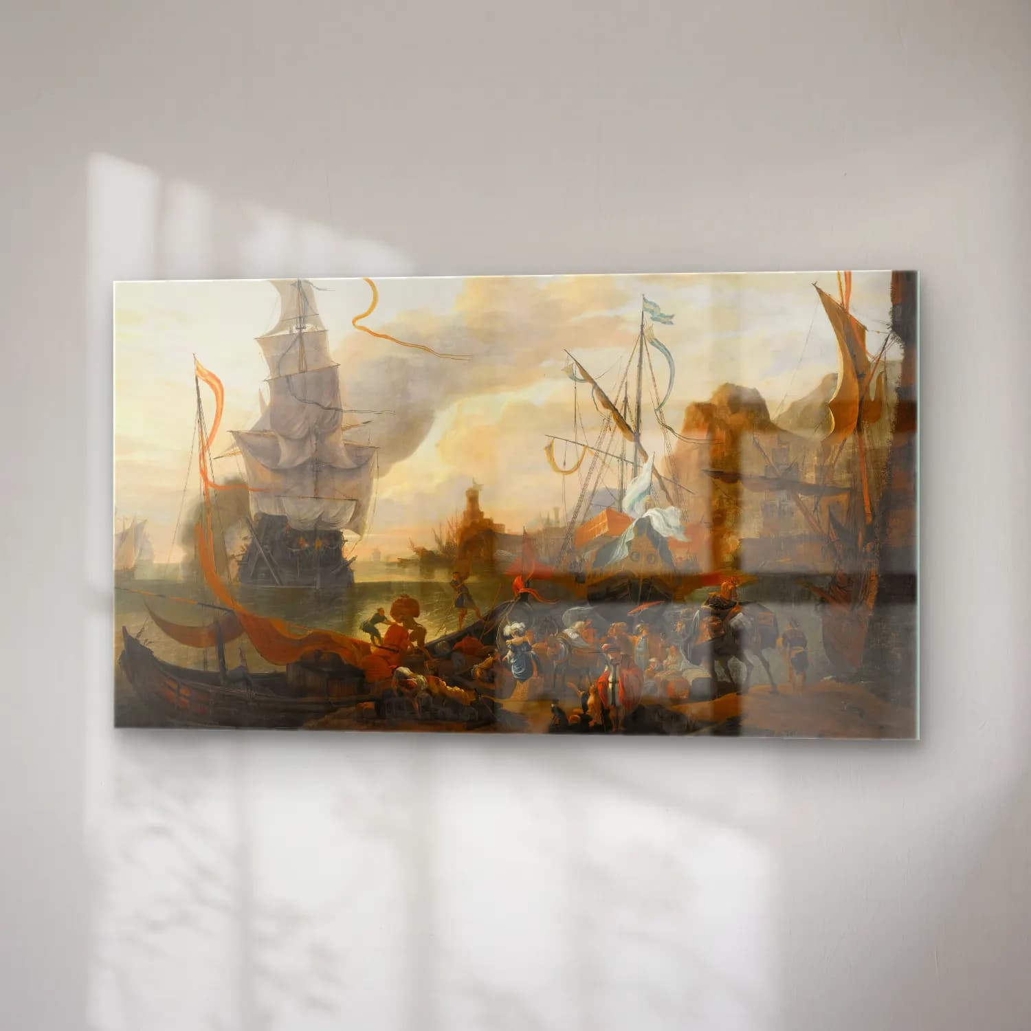 Hendrik van Minderhout – A Levantine Harbour With A Galley And A Man-Of-War Coming… cam tablo — sağ açıdan görünüm