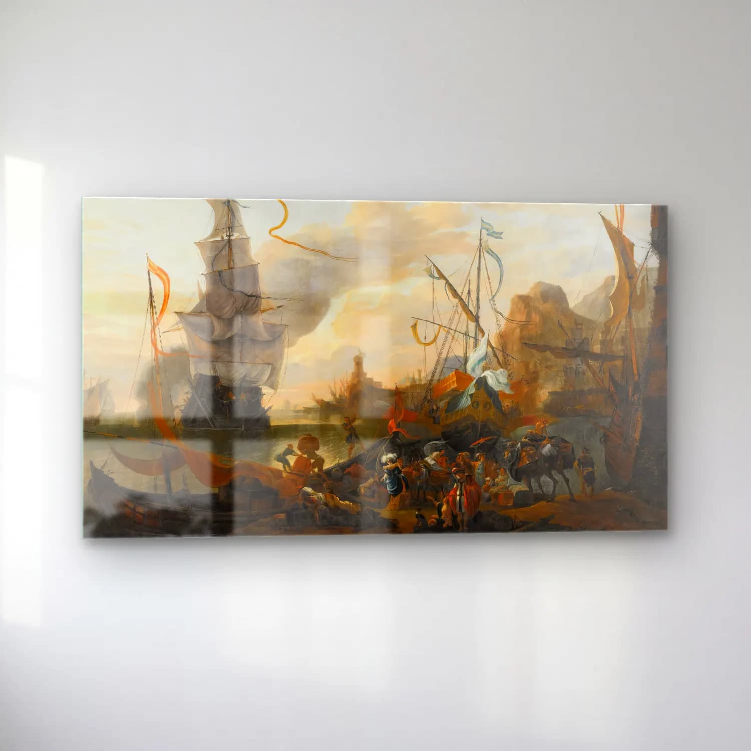 Hendrik van Minderhout – A Levantine Harbour With A Galley And A Man-Of-War Coming… cam tablo — sol açıdan görünüm
