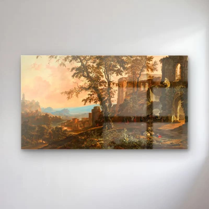 Hendrik van Minderhout – Extensive Rhenish Landscape With Peasants And Animals… cam tablo — Hendrik van Minderhout – Extensive Rhenish Landscape With Peasants And Animals… — yağlı boya antik kalıntılar