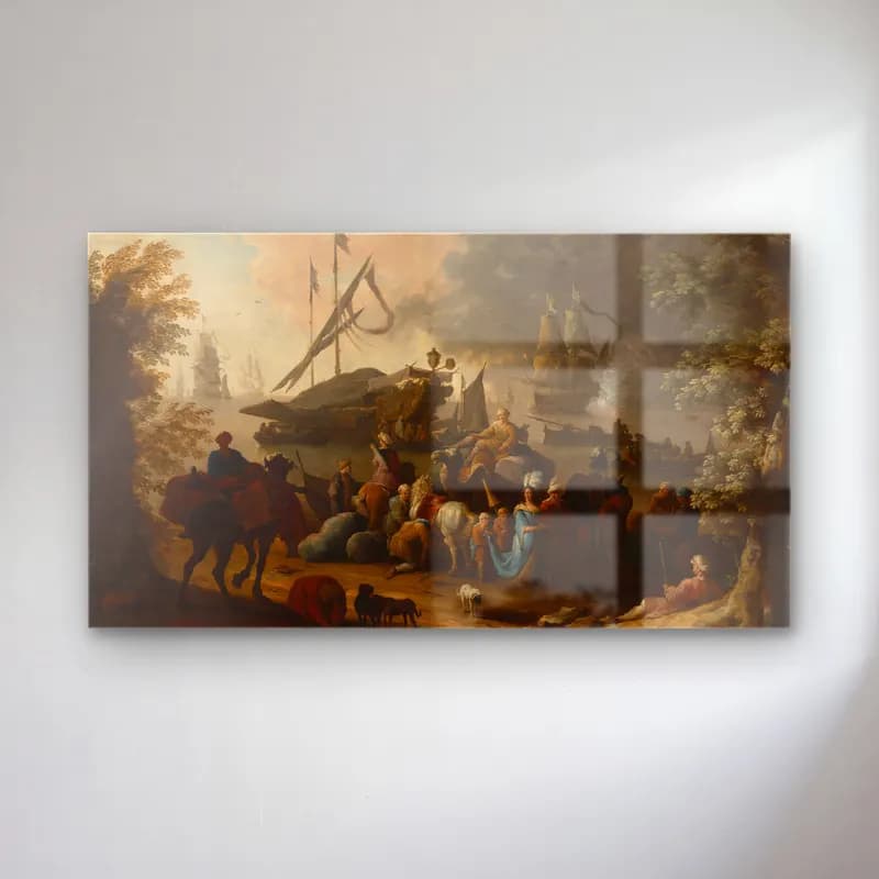 Hendrik van Minderhout – Scene in an Eastern port cam tablo — Hendrik van Minderhout – Scene in an Eastern port — yağlı boya savaş sahnesi