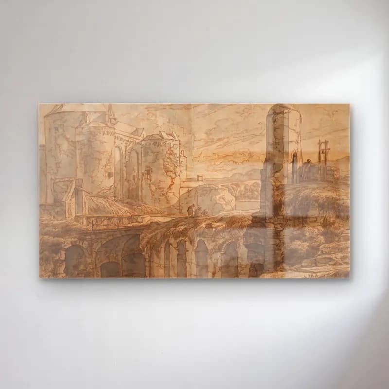 Hendrik van Minderhout – The Gate of Bruges at Sluis cam tablo — Hendrik van Minderhout – The Gate of Bruges at Sluis — vintage antik kalıntılar