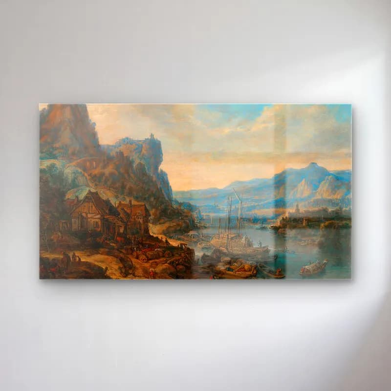 Herman Saftleven – A Rhenish river landscape with trading vessels cam tablo — Herman Saftleven – A Rhenish river landscape with trading vessels — yağlı boya liman ve tekneler
