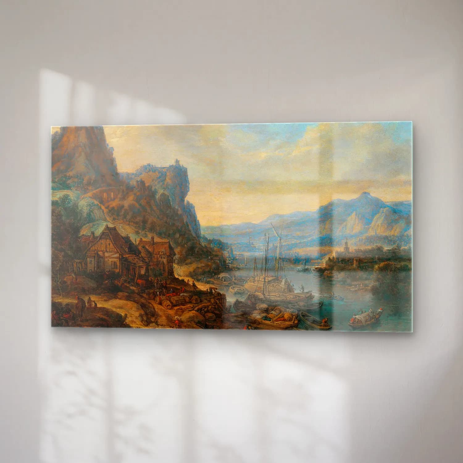 Herman Saftleven – A Rhenish river landscape with trading vessels cam tablo — sağ açıdan görünüm