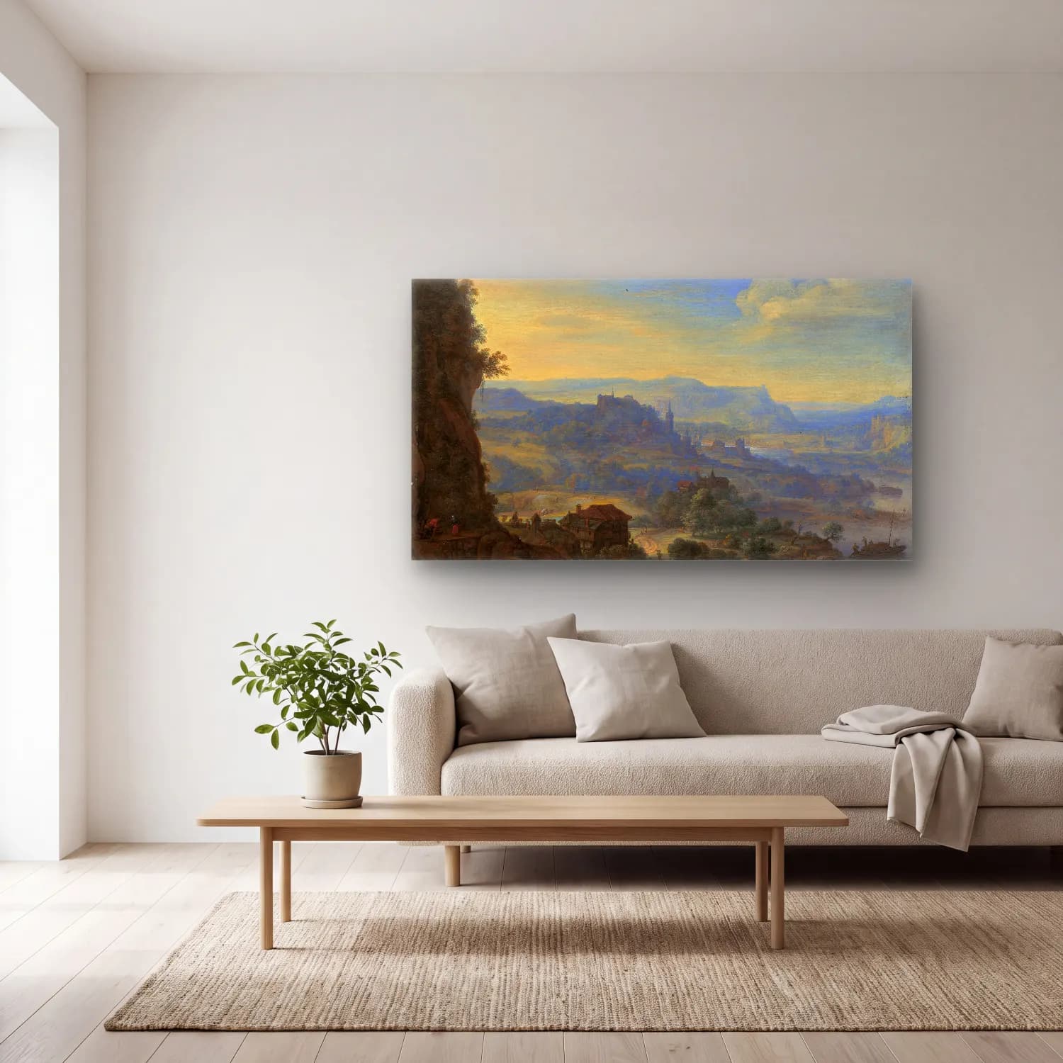 Herman Saftleven – Imaginary River Landscape cam tablo — açık renk salonda