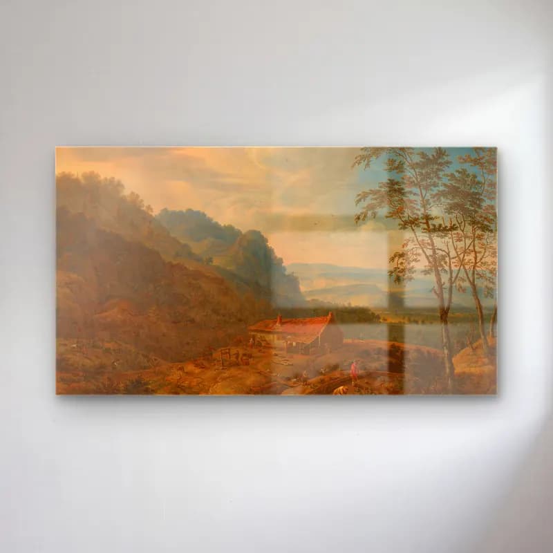 Herman Saftleven – Mountainous Landscape with Farm cam tablo — Herman Saftleven – Mountainous Landscape with Farm — yağlı boya kır evi