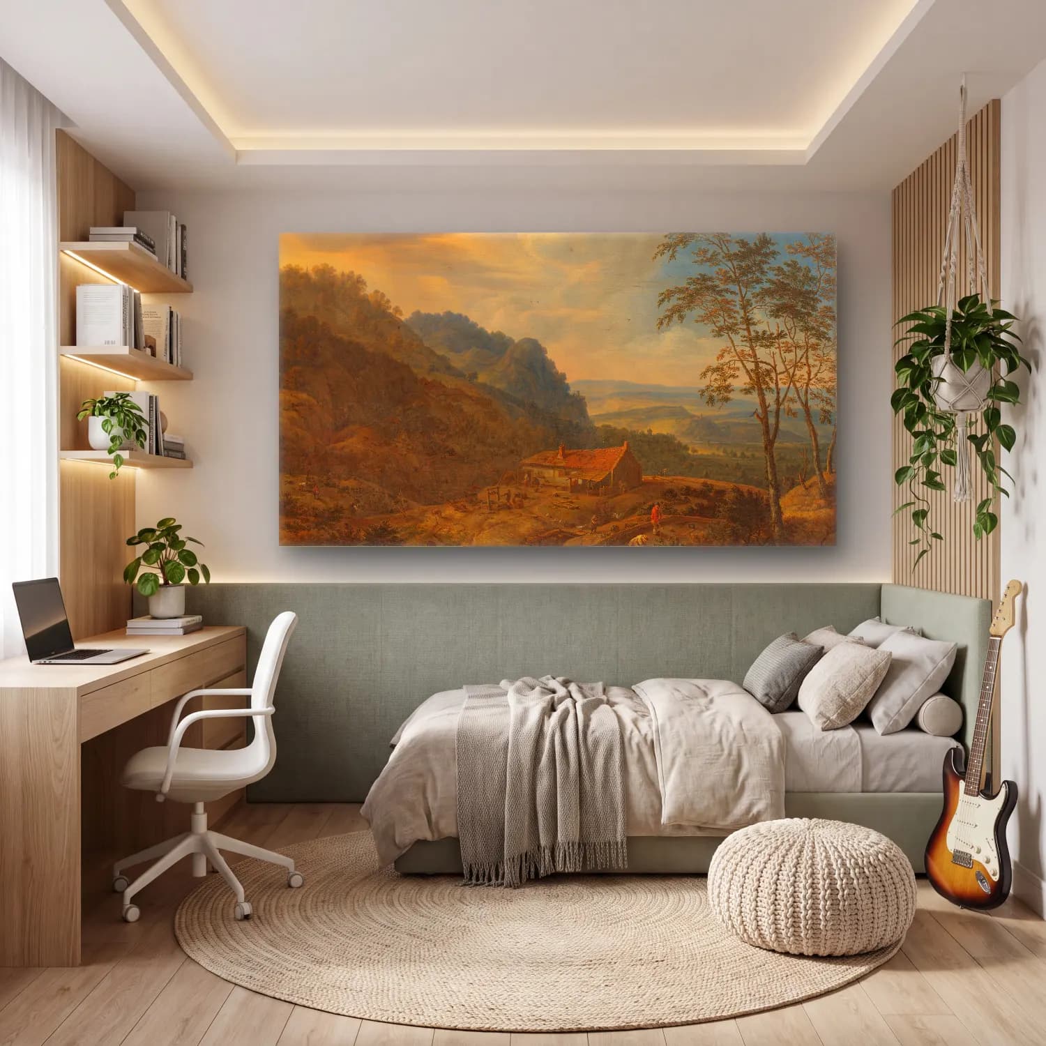 Herman Saftleven – Mountainous Landscape with Farm cam tablo — genç odasında