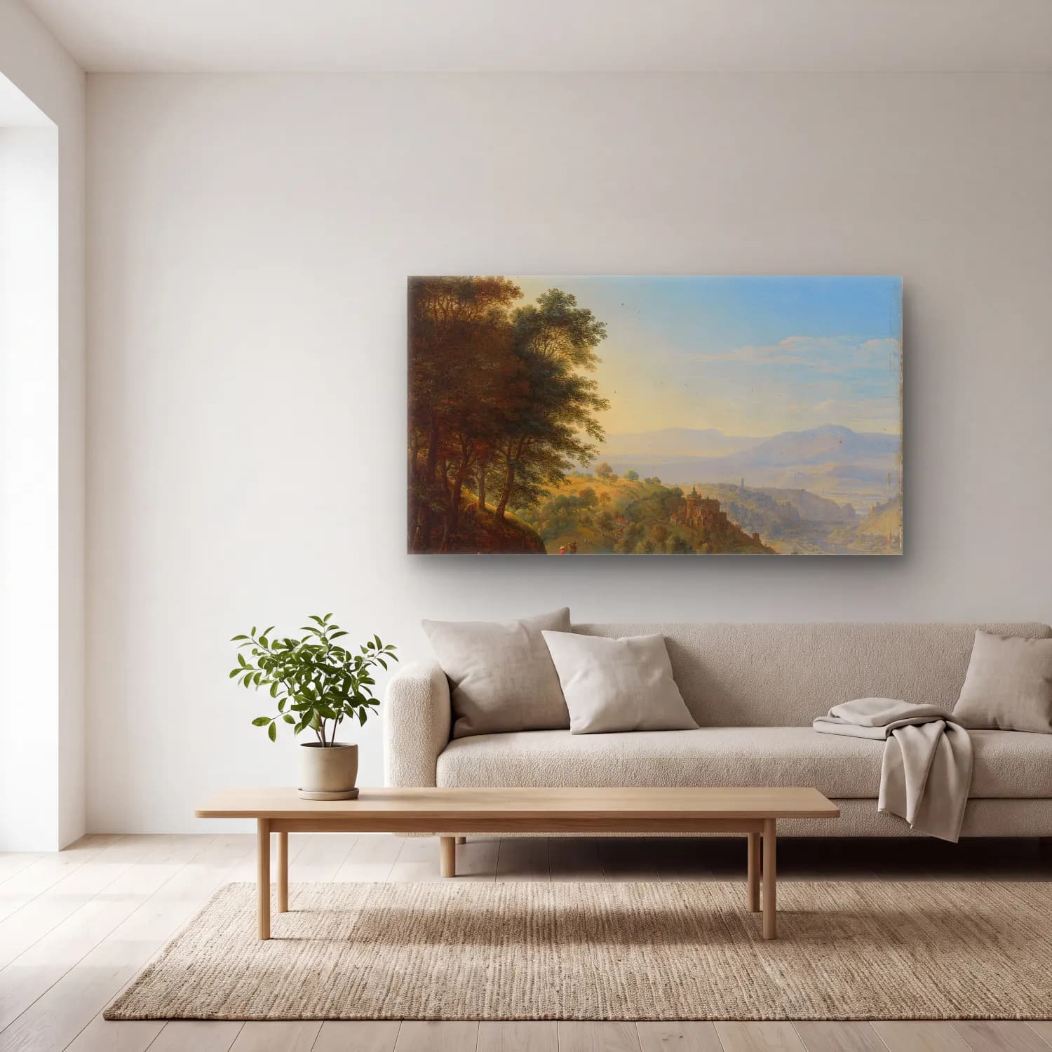 Herman Saftleven – Mountainous landscape near Boppard aan de Rijn cam tablo — açık renk salonda