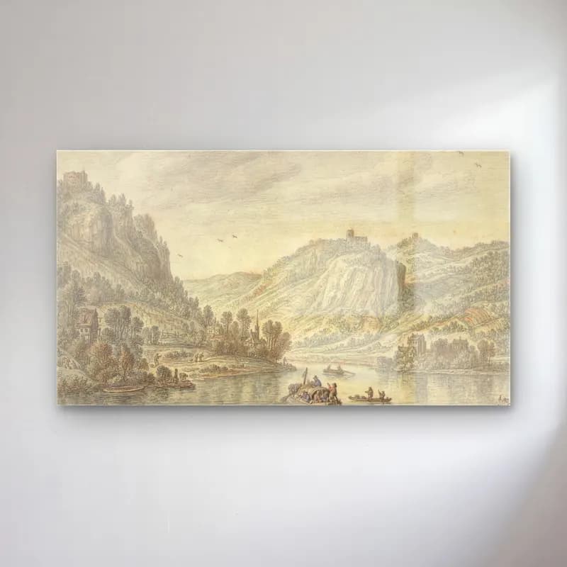Herman Saftleven – Rijn bij de Drachenfels cam tablo — Herman Saftleven – Rijn bij de Drachenfels — vintage kırda nehir