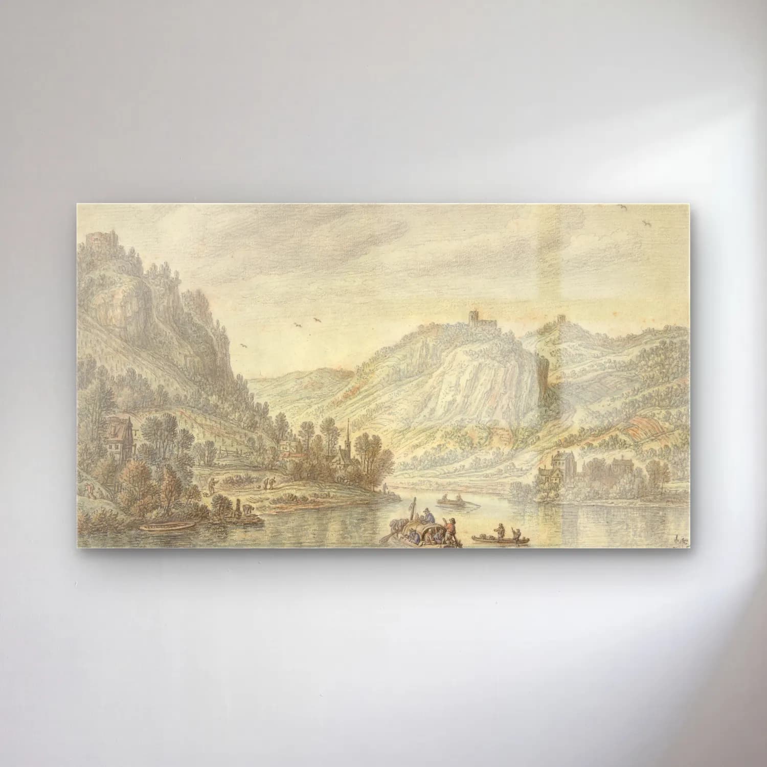 Herman Saftleven – Rijn bij de Drachenfels cam tablo — Herman Saftleven – Rijn bij de Drachenfels — vintage kırda nehir