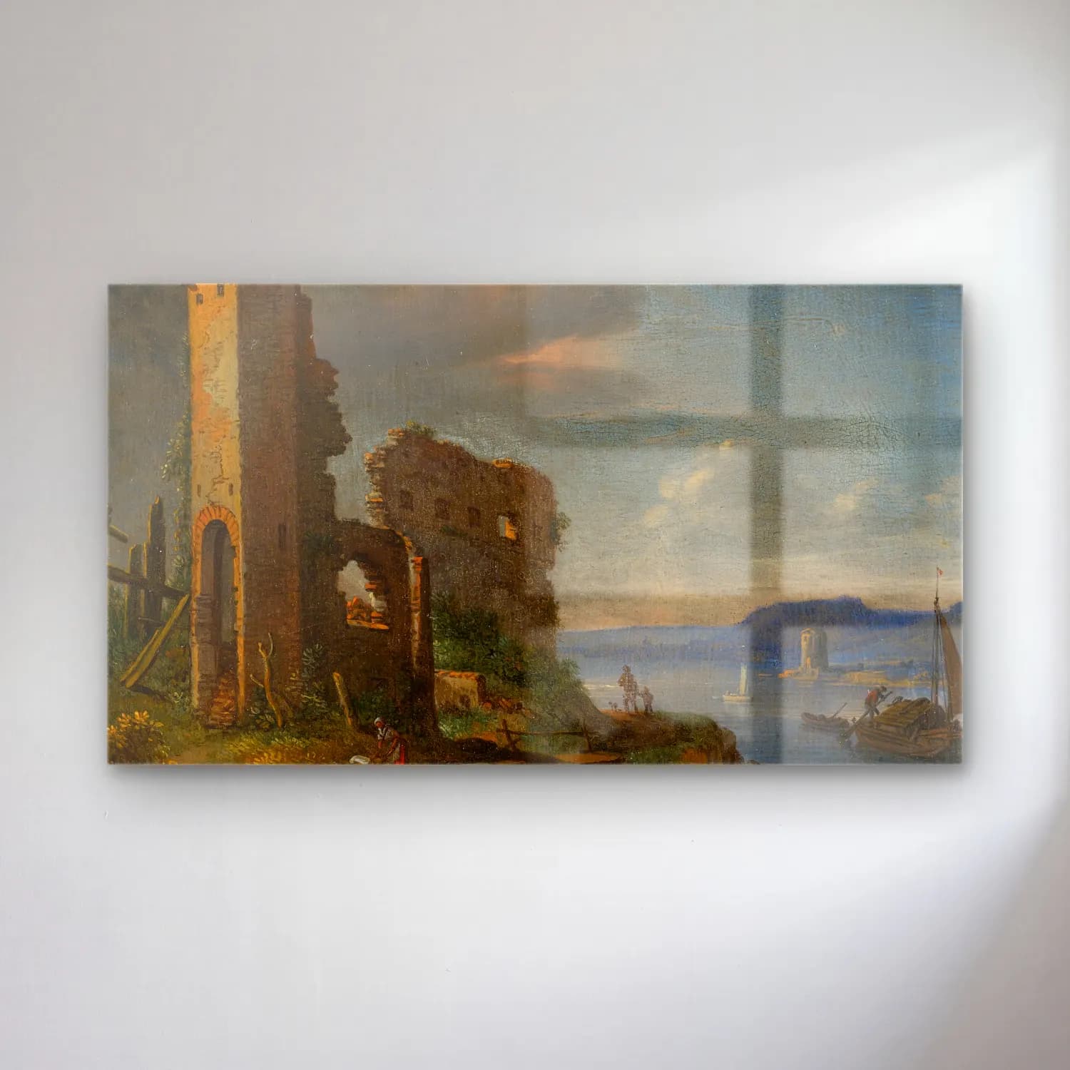 Herman Saftleven – River Landscape With Ruins, Boats And Figures cam tablo — Herman Saftleven – River Landscape With Ruins, Boats And Figures — yağlı boya antik kalıntılar
