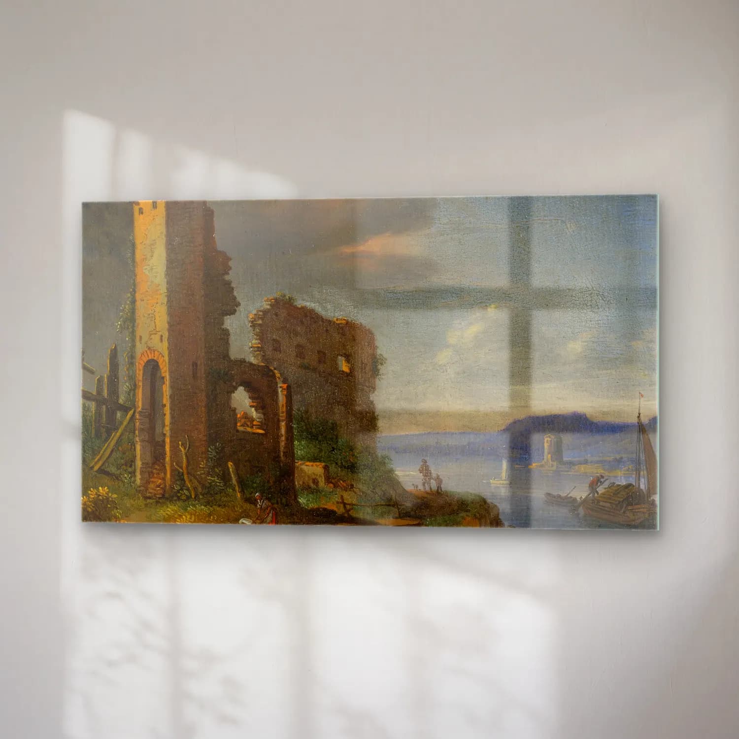 Herman Saftleven – River Landscape With Ruins, Boats And Figures cam tablo — sağ açıdan görünüm