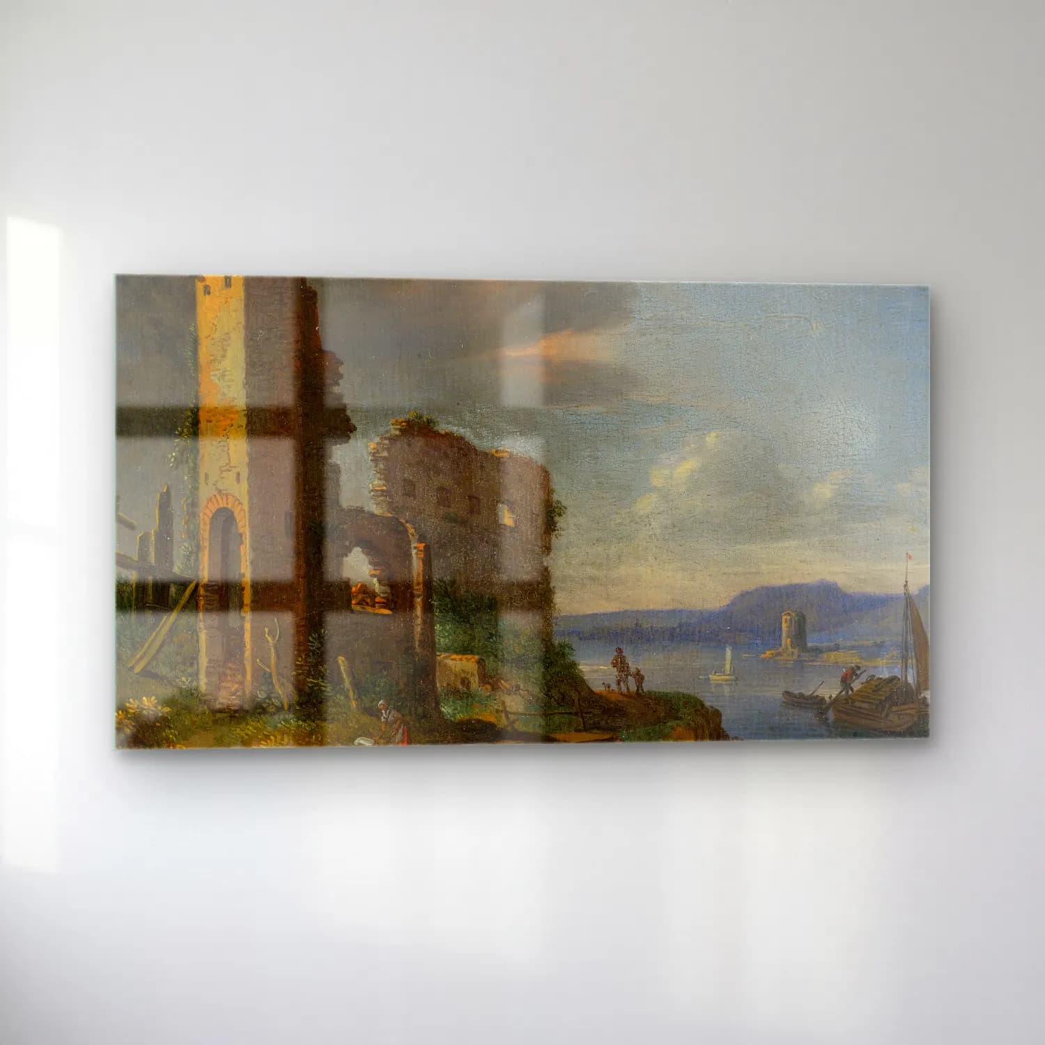Herman Saftleven – River Landscape With Ruins, Boats And Figures cam tablo — sol açıdan görünüm