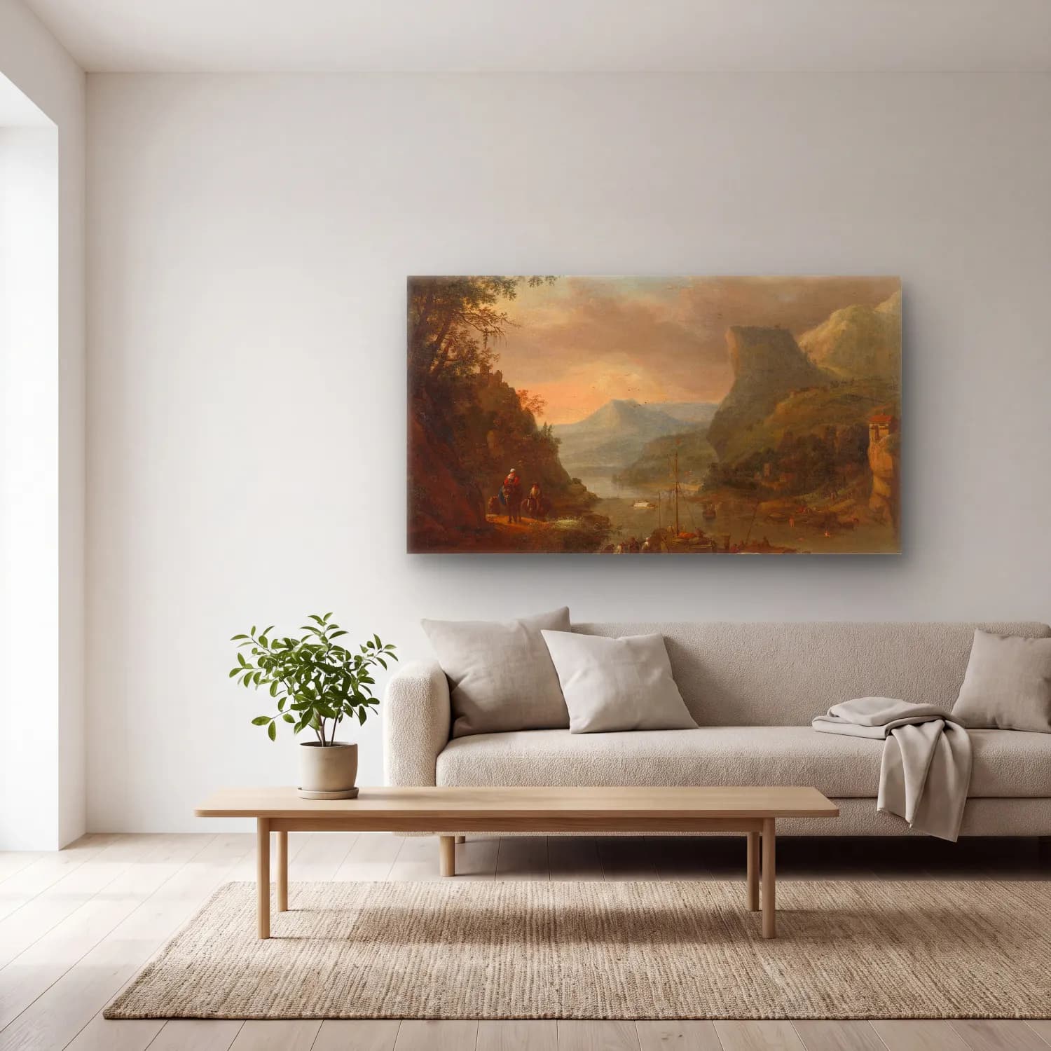Herman Saftleven – River view in a mountainous region cam tablo — açık renk salonda