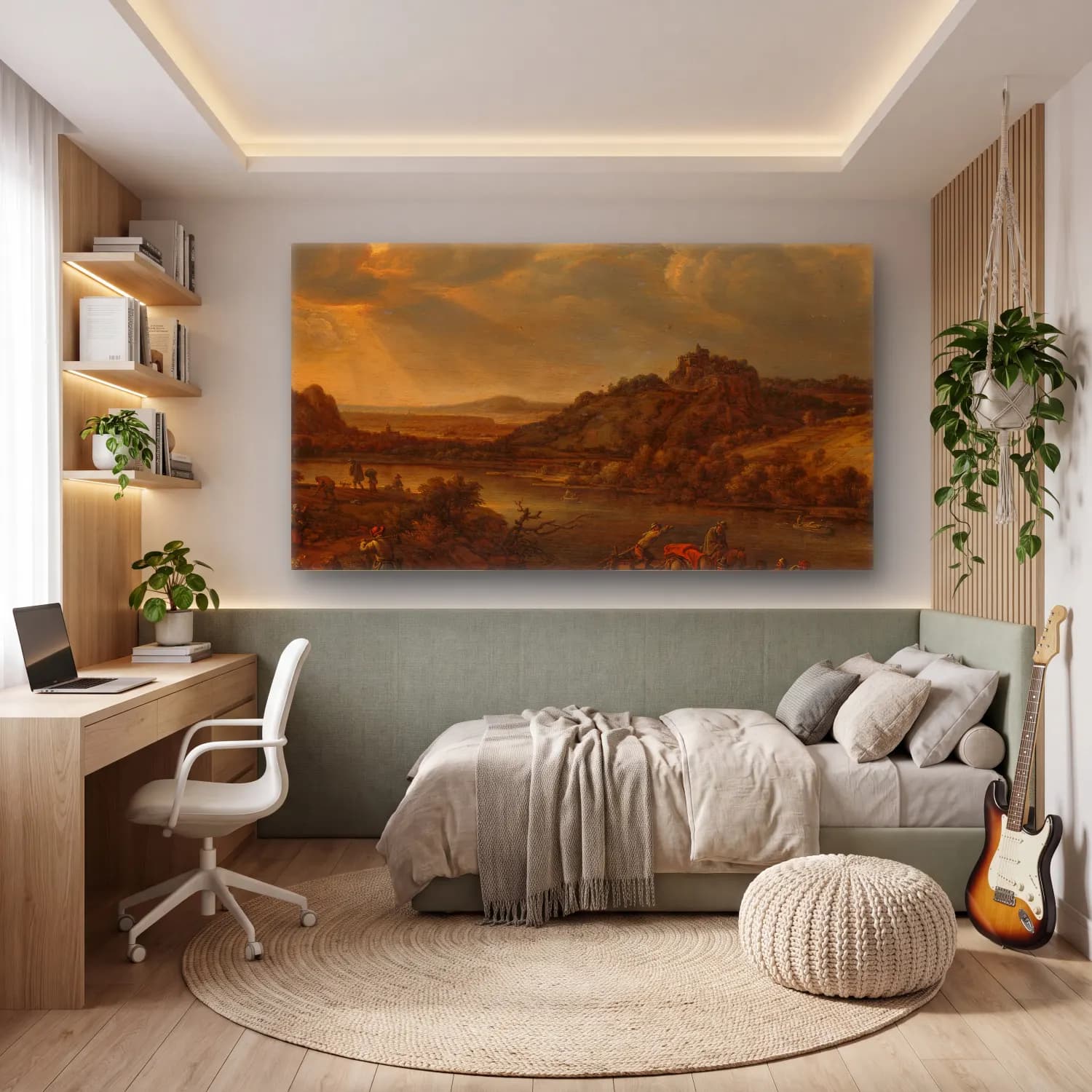 Herman Saftleven – River view with ferry cam tablo — genç odasında