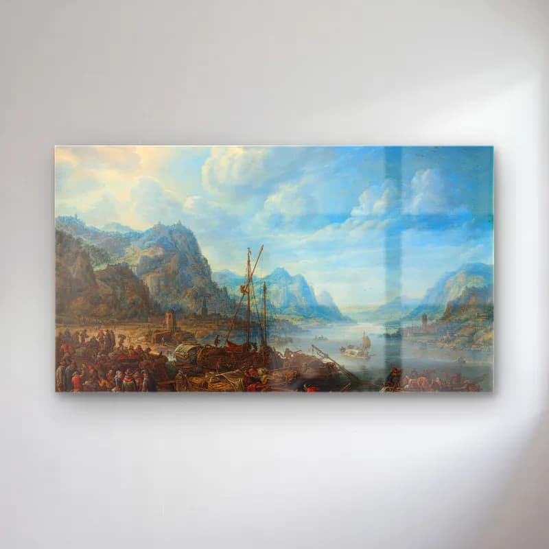 Herman Saftleven – View of a River with Boat Moorings cam tablo — Herman Saftleven – View of a River with Boat Moorings — yağlı boya liman ve tekneler